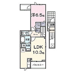 ソレイユ 2階1LDKの間取り