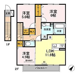 ラ・ヴィレッタ　A棟 2階3LDKの間取り