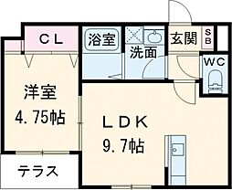 メゾンクレール廿日市市役所駅前 1階1LDKの間取り