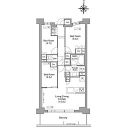 西武拝島線 小川駅 徒歩10分の賃貸マンション 4階3LDKの間取り
