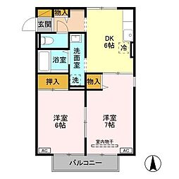 JR高崎線 高崎駅 徒歩26分の賃貸アパート 1階2DKの間取り