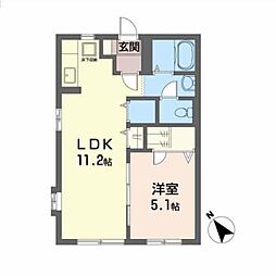 ヴィレッジ中河原 1階1LDKの間取り