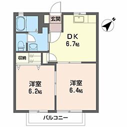 サンフォレスト1番館 2階2DKの間取り