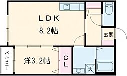 JR豊肥本線 武蔵塚駅 徒歩12分の賃貸アパート 2階1LDKの間取り