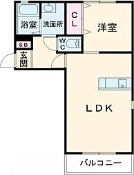 コンフォールソレジオ 2階1LDKの間取り