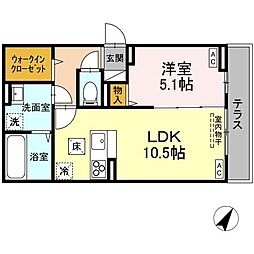 D-ROOM散田町 1階1LDKの間取り