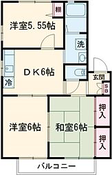 バイオレットフラワー　Ｂ棟 2階3DKの間取り