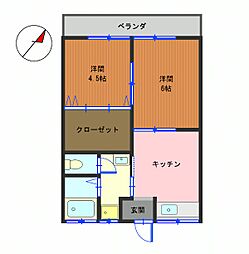 コーポかきだ3 2階2DKの間取り