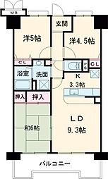 グリーンコーポ東生駒 3階3LDKの間取り