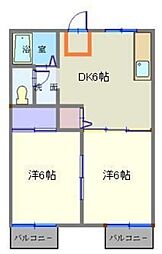 アルマ五番館 2階2DKの間取り