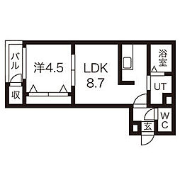 グランジェ月寒公園 1階1LDKの間取り