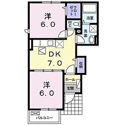 ベル・ヴィオラＫI 1階2DKの間取り