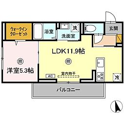 サンライズガーデンさくら 3階1LDKの間取り