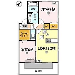 リビングタウン宇多津　B棟 1階2LDKの間取り