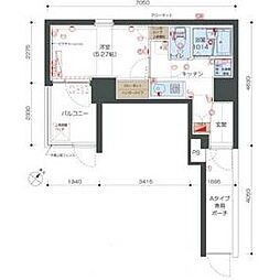 リヴシティ向島 1階1Kの間取り