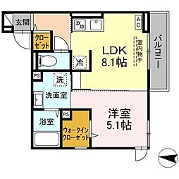 ロイヤルステージ雑賀町 2階1LDKの間取り