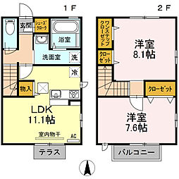 ボナール・ディア 1階2LDKの間取り