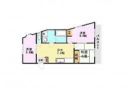 シティハイム宇土 2階3DKの間取り