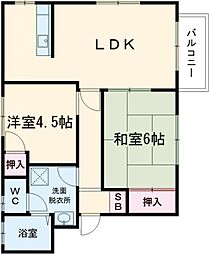 シャトレ深町B 2LDKの間取図画像