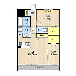 LIBTH大津 4階2LDKの間取り