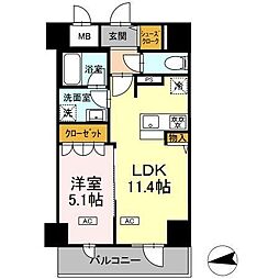 ＩＳ二十人町 9階1LDKの間取り