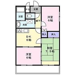 ソレアード 2階3DKの間取り