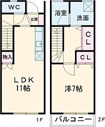 ヨーロピアンシャレー国府 1階1LDKの間取り