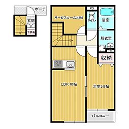 クレアージュ小中野A 2階1SLDKの間取り