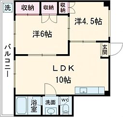 熊本市電A系統 市立体育館前駅 徒歩15分の賃貸マンション 4階2LDKの間取り