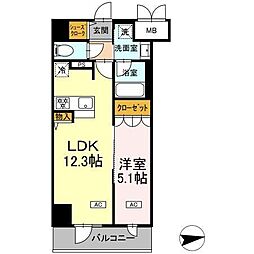 ＩＳ二十人町 8階1LDKの間取り
