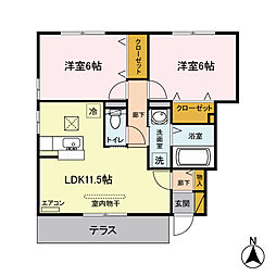 エーデルワイス　Ａ 1階2LDKの間取り