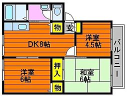 サンガーデン中島B 3DKの間取図画像