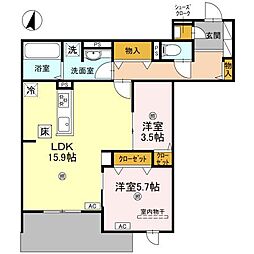 TORISIA Reve 3階2LDKの間取り