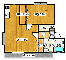 ウィズ都北 2階1LDKの間取り
