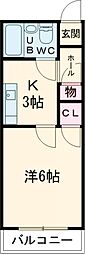 ロイヤル元町 2階1Kの間取り