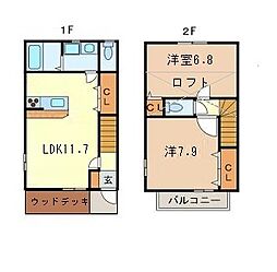 ハイドリーム花園A 1階2LDKの間取り