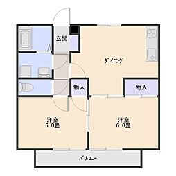 JR両毛線 国定駅 3.5kmの賃貸アパート 1階2DKの間取り