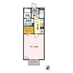 コンフォートII 2階1Kの間取り