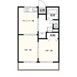 東武伊勢崎線 新伊勢崎駅 徒歩34分の賃貸マンション 1階2DKの間取り