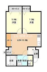 コンチネンタル砂町 1階2LDKの間取り