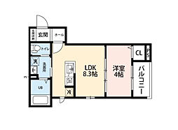明石市魚住町西岡アパート 1LDKの間取図画像