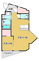ウイングス重住 1LDKの間取図画像