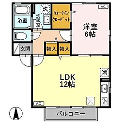 JR上越線 井野駅 3.8kmの賃貸アパート 1階1LDKの間取り