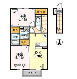 JR東北新幹線 郡山駅 バス24分 徳定バス停下車 徒歩8分の賃貸アパート 2階2DKの間取り