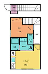 あすと五十人町II 2階1DKの間取り