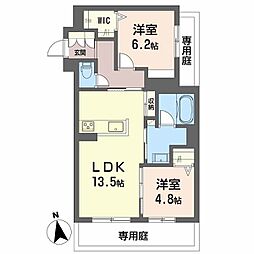 グローブガーデン 1階2LDKの間取り