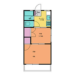 シティハイム湘南B 2階2Kの間取り
