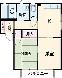 メゾンボヌール 2階2DKの間取り