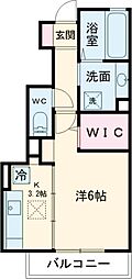 フルールカルチェ 1Kの間取図画像