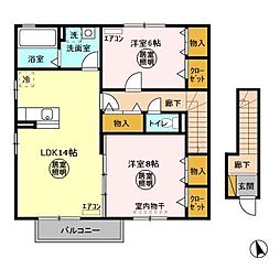 メルシーモア 2階2LDKの間取り